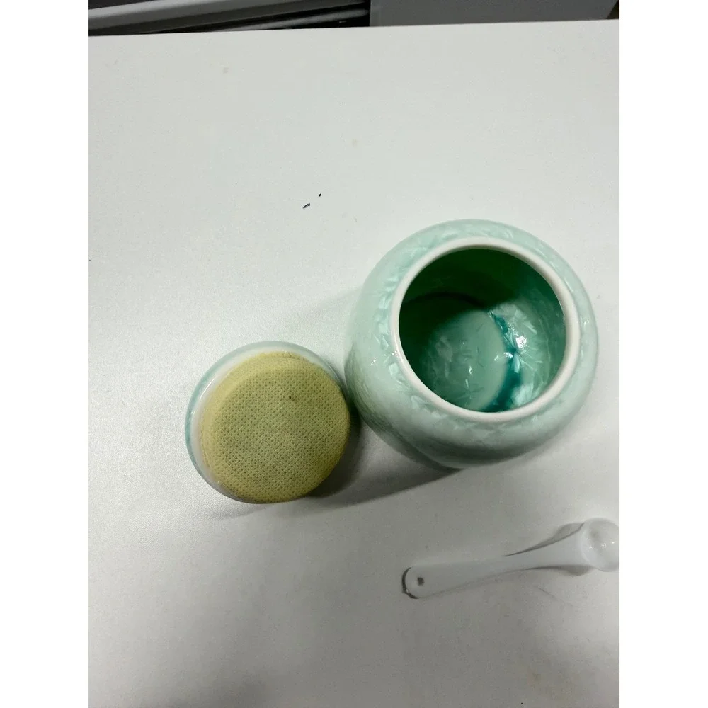 Vintage Crystalline Glaze Ceramic Tea Caddy Mint Green Floral Finial Small Jar